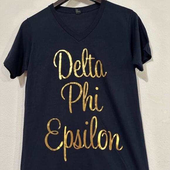 Delta Phi Epsilon Sorority V-Neck T-Shirt - Picture 1 of 4